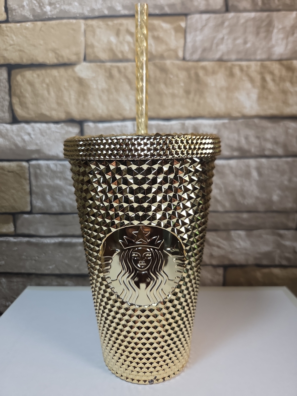 New Starbucks Metallic Gold Studded Tumbler with Straw